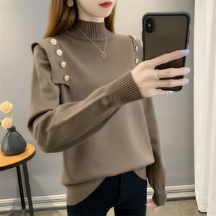 女士秋冬新款 宽松显瘦 套头半高领针织打底衫 200斤 洋气毛衣