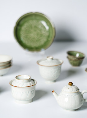 纯手工粗陶宋式刻绘小品茶壶