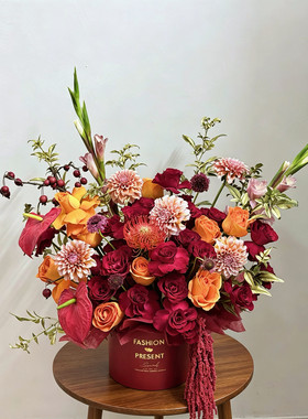 红色系鲜花玫瑰混搭抱抱桶生日乔迁结婚送祝福泉州晋江同城配送