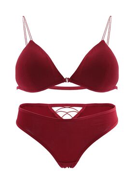 前扣无钢圈美背文胸性感隐形细吊带内衣薄款小胸露背红色胸罩套装