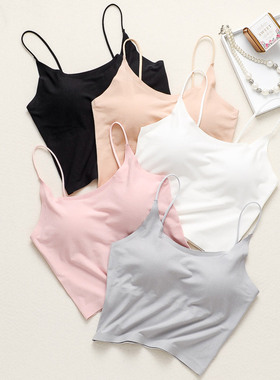 带胸垫吊带背心女内搭免穿文胸无钢圈打底裹胸抹胸一体内衣中长款