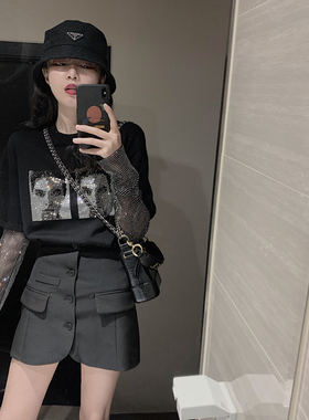 西装高腰半身裙女2022新款时尚单排扣显瘦黑色a字短裙子气质休闲