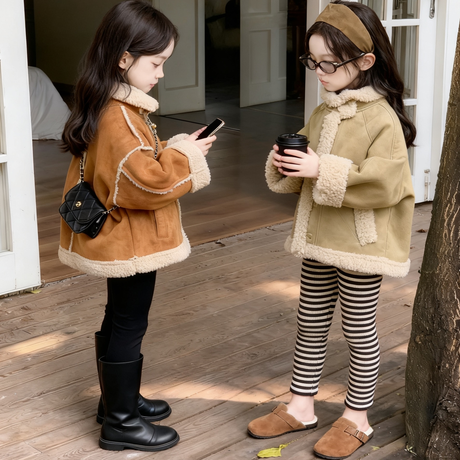 女童秋冬韩版皮毛一体加厚外套