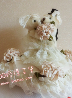 婚纱熊戒枕戒指盒戒托 （粉色/香槟 带盒）婚礼婚庆装饰 伴娘道具