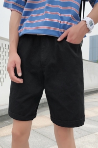 K939/P25夏季港风潮流男士宽松五分裤子韩版沙滩黑色休闲大码短裤图片