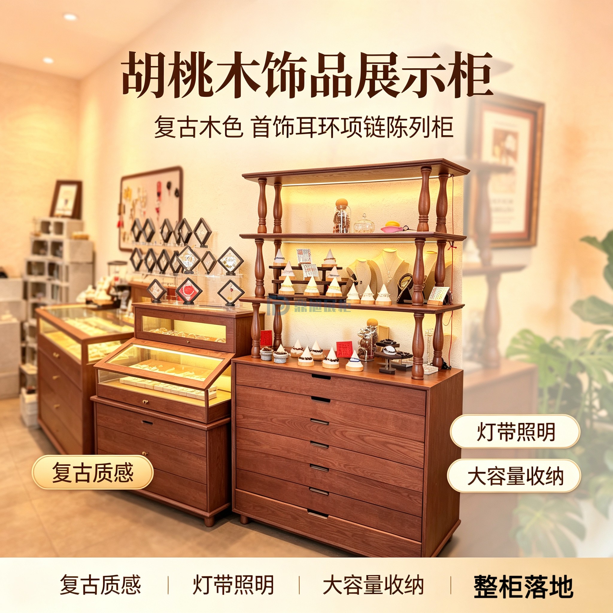 复古风饰品展示柜定制法式做旧首饰柜耳环项链精品店整店展柜定做
