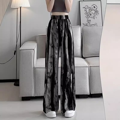 冰丝阔腿裤女2025年夏季新款韩版薄款裤子高腰垂感休闲直筒防晒裤