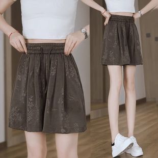 国风短裤 提花休闲裙裤 女2025夏季 高腰宽松阔腿胖五分裤 新款 新中式