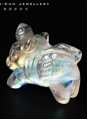 月光石小翅膀独角兽雕刻件戒指