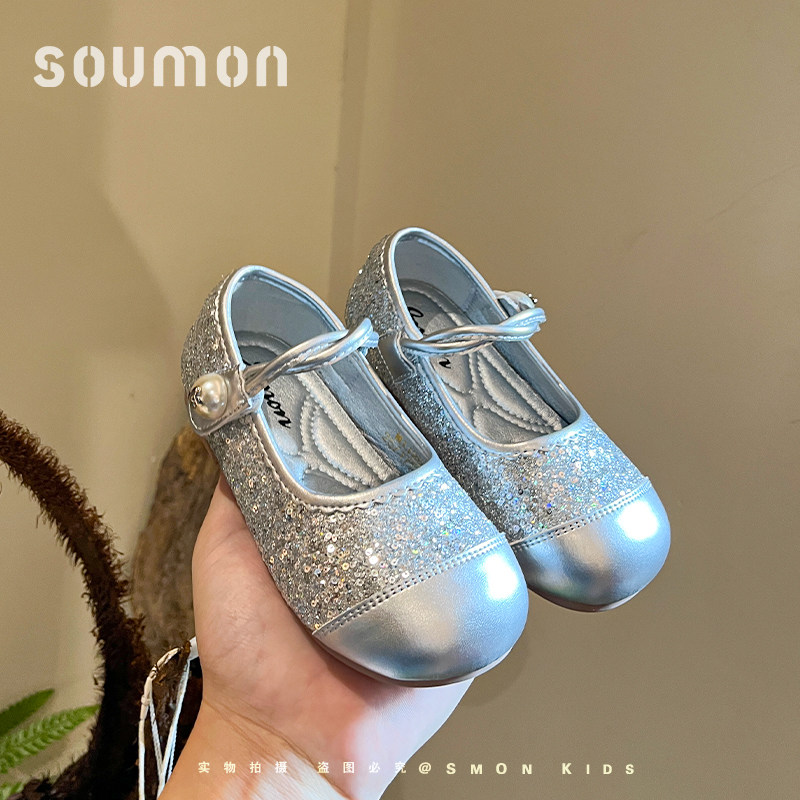 女童亮片水晶公主鞋儿童皮鞋中大童时尚演出鞋平底单鞋女孩礼服鞋