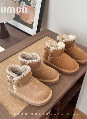儿童雪地靴加绒女童棉鞋冬季新款小童户外抗寒真皮棉靴防滑宝宝靴