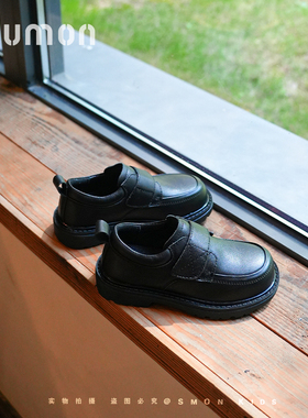 书萌真皮儿童鞋子秋季新款男童黑色皮鞋女童校园学生鞋单鞋软底鞋