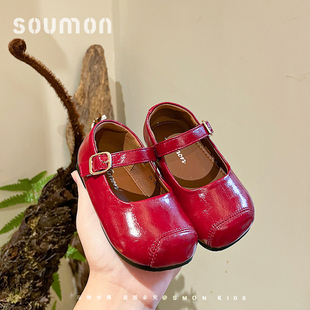 书萌女童小皮鞋儿童鞋子女红色新款爆款浅口单鞋宝宝鞋韩版公主鞋