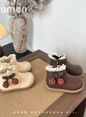 儿童皮靴女童短靴2025新款秋冬女宝宝马丁靴女孩加绒保暖棉靴皮靴