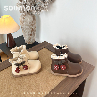 儿童皮靴女童短靴2026新款秋冬女宝宝马丁靴女孩靴子保暖棉靴皮靴