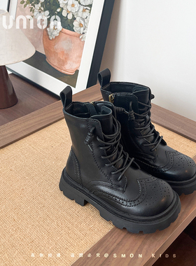 儿童马丁靴2025秋季新款女童皮靴中大童厚底黑色短靴防滑中筒单靴