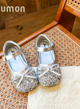 女童鞋公主鞋2026春秋新款银色小皮鞋洋气亮片女孩礼服鞋闪亮单鞋