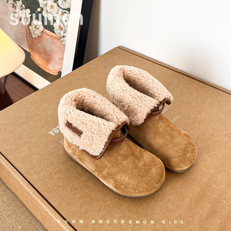 书萌女童皮靴2026新款羊羔毛翻领短靴冬季加绒保暖儿童棉靴勃肯靴,童鞋/婴儿鞋/亲子鞋,皮靴,淘宝优惠券,粉丝福利购,淘宝优惠卷