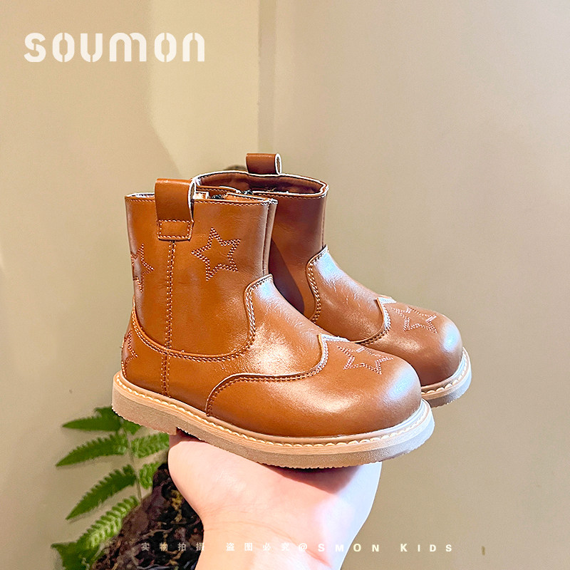 女童靴子2026新款冬季小童棉靴加绒保暖英伦风儿童皮靴马丁靴软底