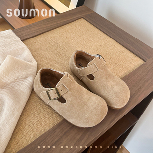 真皮2025春秋季新款儿童勃肯鞋女宝宝鞋子加绒保暖小童单鞋女童鞋