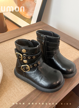 儿童皮靴2025新款秋冬季女童加绒保暖棉鞋宝宝鞋小女孩马丁靴毛毛