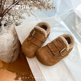 书萌儿童加绒二棉鞋2026冬季新款英伦风女童皮鞋勃肯鞋女宝宝皮鞋