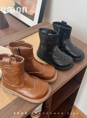 女童靴子2026新款冬季小童棉靴加绒保暖英伦风儿童皮靴马丁靴软底
