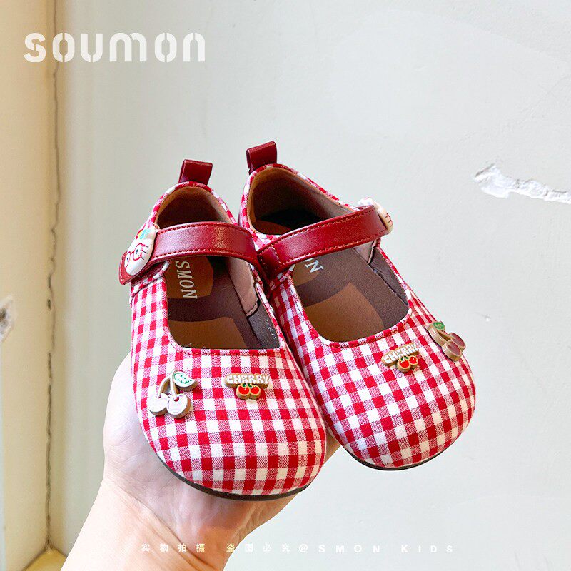 书萌儿童格子玛丽珍鞋2026春季新款勃肯鞋女童平底舒适休闲鞋单鞋