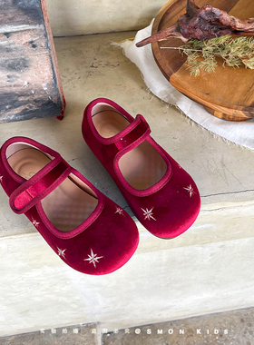 女童公主鞋2026春季新款洋气礼服鞋子红色丝绒小女孩儿童软底皮鞋