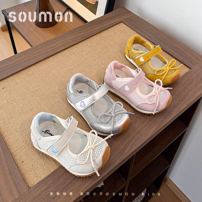 书萌2026新款夏季女童芭蕾玛丽珍鞋运动风网面魔术贴软底舒适凉鞋