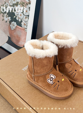 书萌儿童雪地靴女童2025冬季新款加绒保暖厚底毛毛靴卡通可爱棉鞋