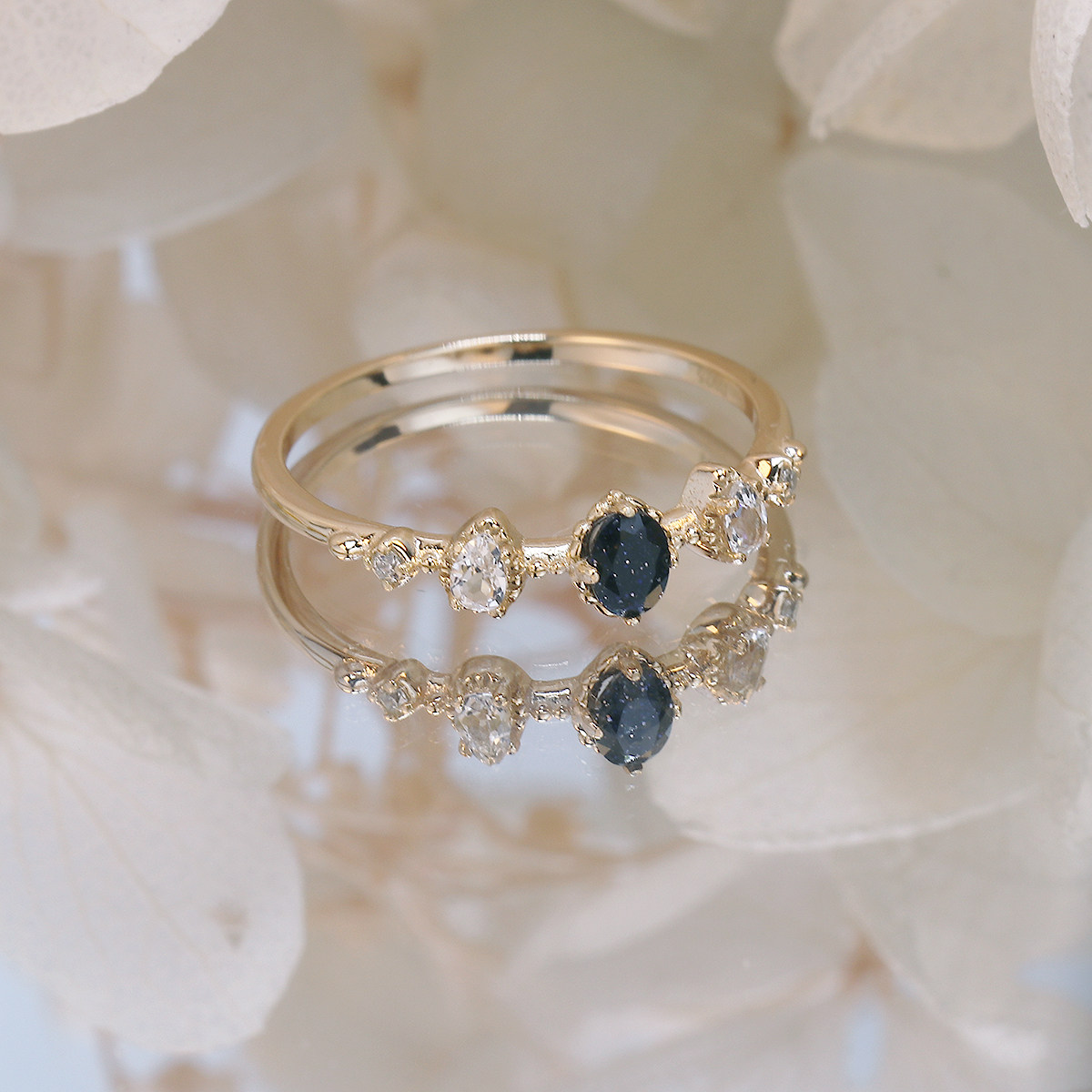 925纯银镀14k金简约复古蓝砂石戒指女日系nojess紫金石戒子新款