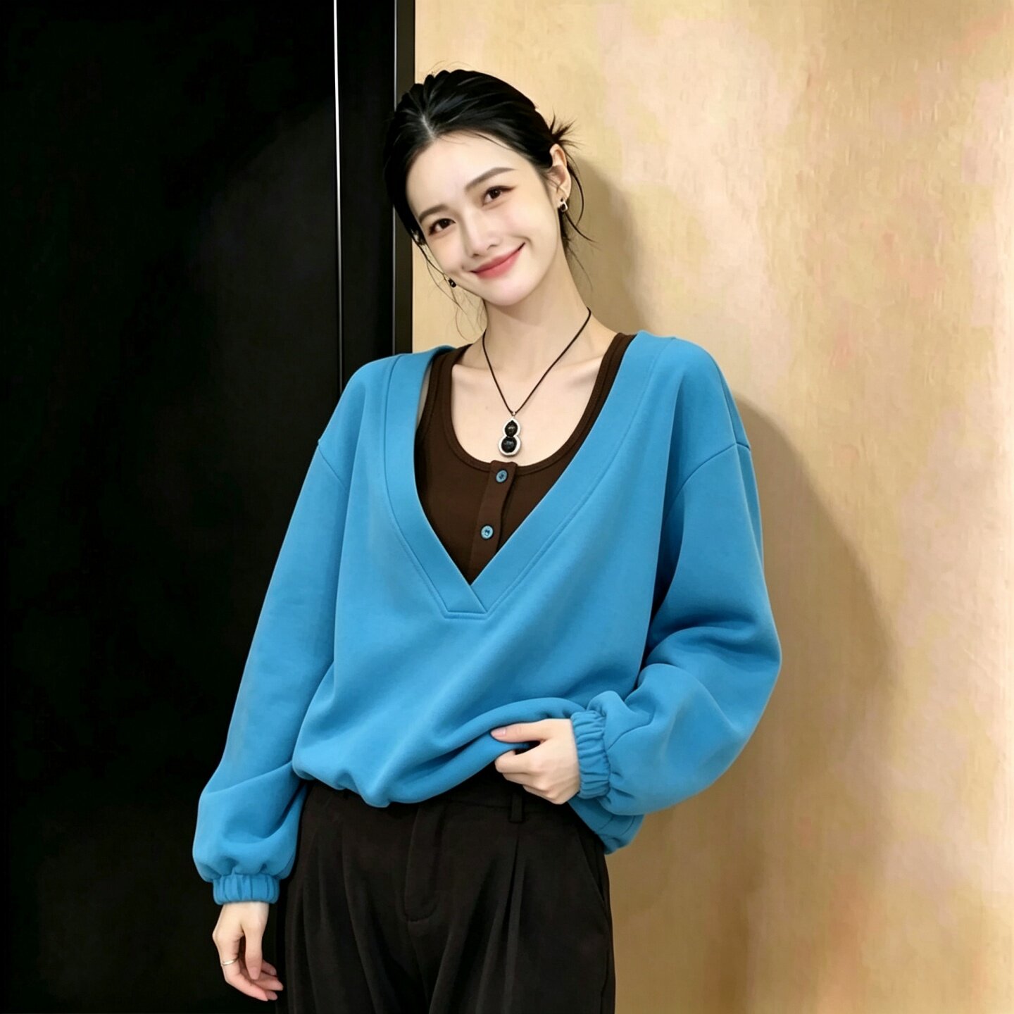 大码时尚休闲假两件长袖卫衣女款新款小众设计适合单穿的韩系上衣