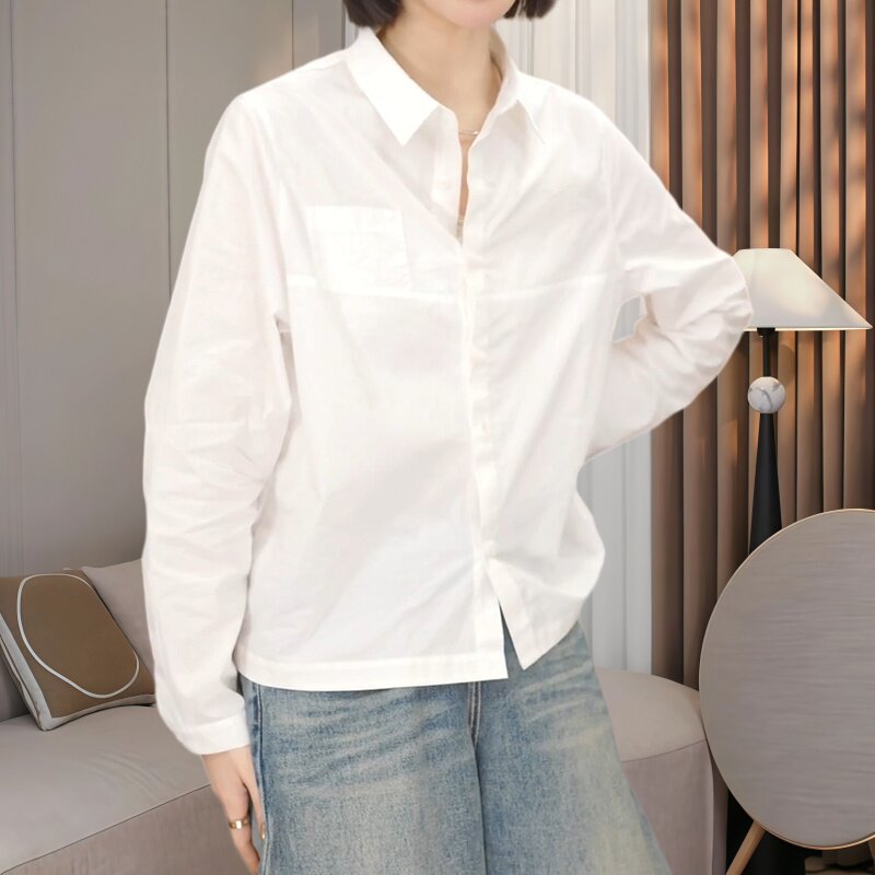 大码POLO领纯色宽松显瘦衬衫女