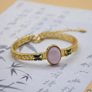 天然玛瑙手镯紫玉髓蛋面合金手链女款轻奢简约玉石手环饰品 Rwbuy