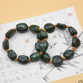 天然新疆和田玉碧玉手串男女款 Rwbuy 菠菜绿原石随形玉石简约手链