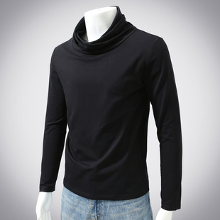 春季小码S号堆堆领长袖T恤男女纯色百搭打底衫韩版时尚修身上衣服