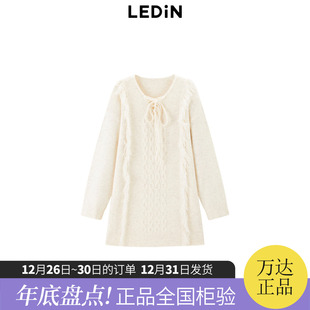 新款 乐町宽松V领系带连衣裙冬季 内搭毛衣裙C1FAE4416 商场同款