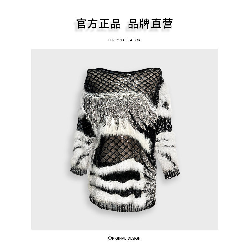 1036-高级欧货洋气毛毛衣重手工刺绣钉珠轻奢洋气小众设计感上衣