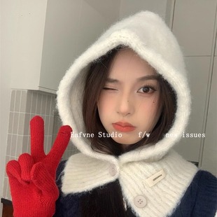 时尚圈氛围夹花保暖加厚风雪帽巴拉克拉法帽针织秋冬护耳帽套头帽