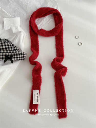 毛绒小众设计长条窄版围巾女秋冬y2k新款时尚纯色百搭装饰小围脖