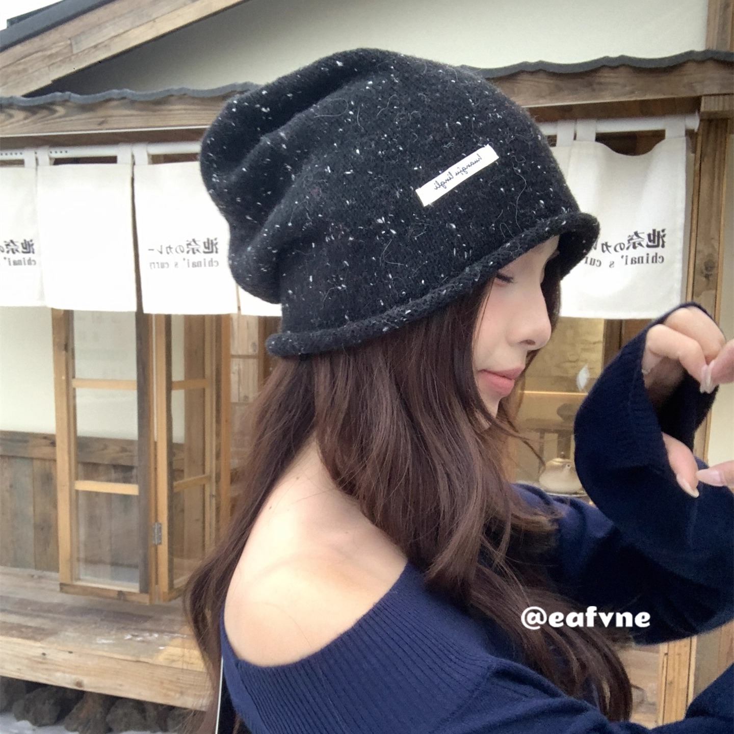 高级感彩点卷边毛线包头堆堆帽