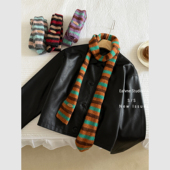 巨显白南瓜色y2k条纹细窄长款 日系围巾辣妹女秋冬装 饰围脖领巾