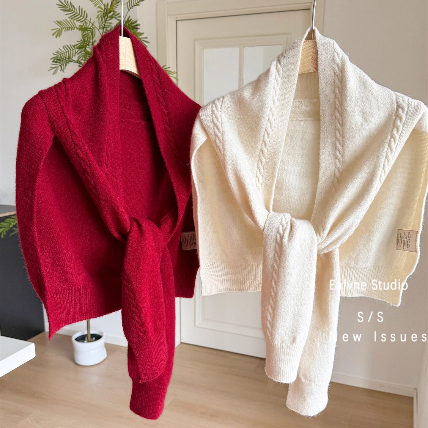 高知高品质红色含羊毛针织麻花披肩外搭女松弛感穿搭坎肩空调房