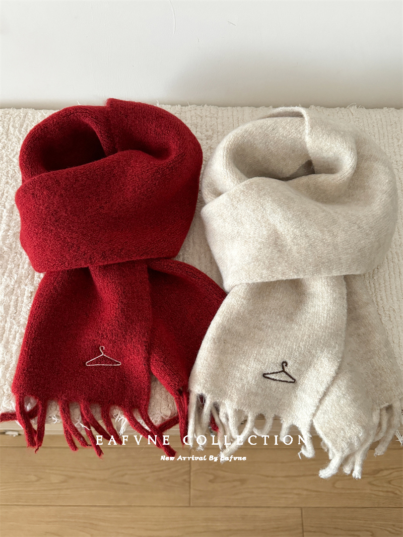 软糯糯~含羊毛纯色围巾女冬