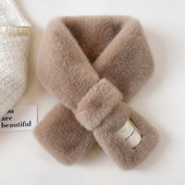 加厚 韩国蓬松冬季 保暖交叉仿獭兔毛围脖女百搭纯色贴标毛绒围巾