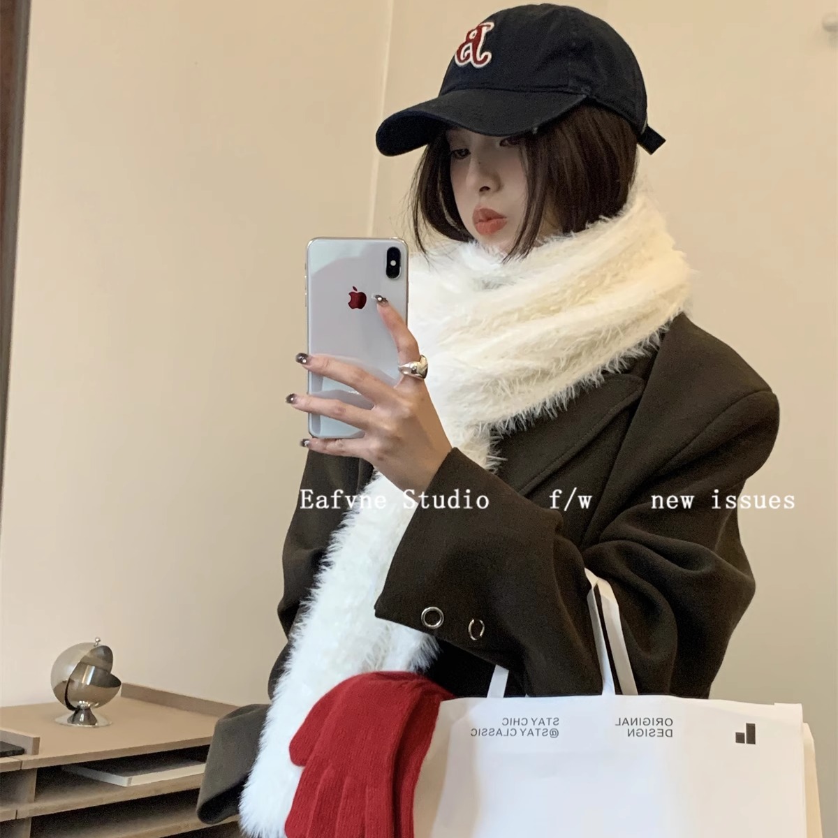 白色毛绒围巾女氛围感加长加厚