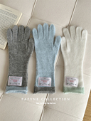 马卡龙色系ins兔毛毛绒长款 针织触屏手套秋冬保暖防风骑车骑行