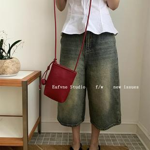 高级感复古软皮小球方包手机包女斜挎小包新款便携皮包遛弯小包