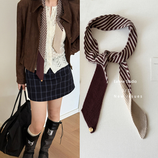 点睛之笔小众春秋韩版细窄长y2k条纹小围巾女辣妹风百搭装饰围脖
